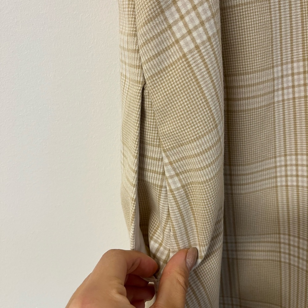 Wilfred Aritzia Isabelle Plaid Mini Dress Tan Cream Slip Cami Size 4 - Picture 10 of 11